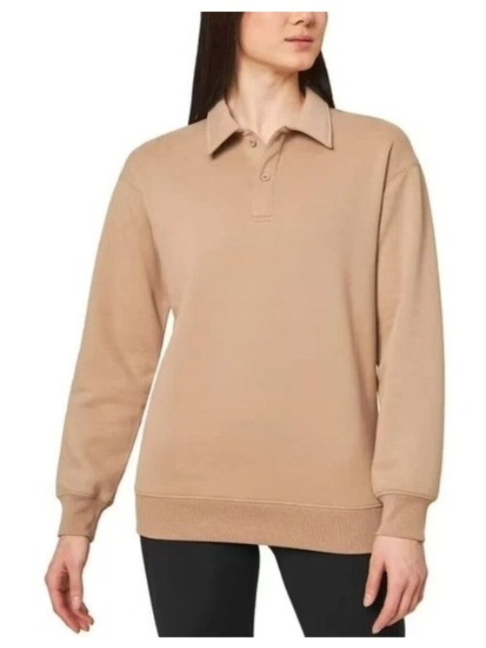 NWOT Mondetta Women's XL Beige Long-Sleeve Polo Shirt
